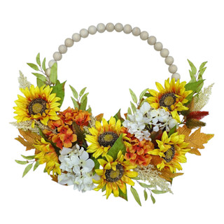 Thumbnail 1: Brighten the Season 24" Sunflower & Hydrangea Half Beaded Wreath 