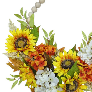 Thumbnail 2: Brighten the Season 24" Sunflower & Hydrangea Half Beaded Wreath 