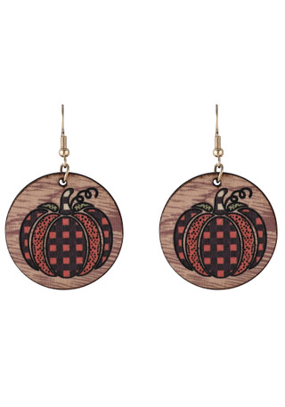Thumbnail 1: UNCAS Harvest Pumpkin Wood Round Drop Earrings 