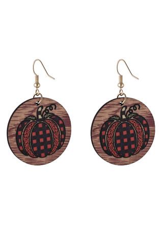 Thumbnail 2: UNCAS Harvest Pumpkin Wood Round Drop Earrings 