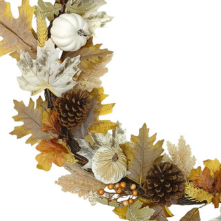 Thumbnail 3: Brighten the Season 6 ft White Pumpkin, Pumpkin & Pinecone Harvest Garland 