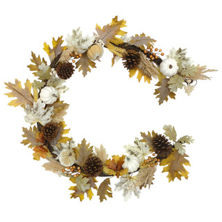 Thumbnail 1: Brighten the Season 6 ft White Pumpkin, Pumpkin & Pinecone Harvest Garland 