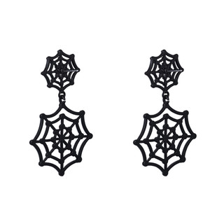 Thumbnail 2: UNCAS Halloween Black Spider Web Drop Earrings 
