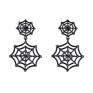 Thumbnail 1: UNCAS Halloween Black Spider Web Drop Earrings 