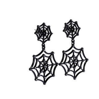 Thumbnail 2: UNCAS Halloween Black Spider Web Drop Earrings 