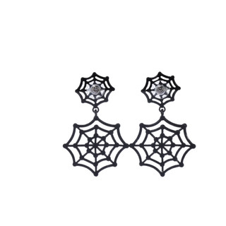 Thumbnail 3: UNCAS Halloween Black Spider Web Drop Earrings 