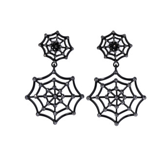 Thumbnail 1: UNCAS Halloween Black Spider Web Drop Earrings 