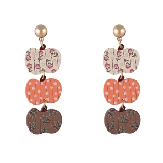 Thumbnail 1: UNCAS Harvest Vintage Wood Pumpkin Drop Earrings 