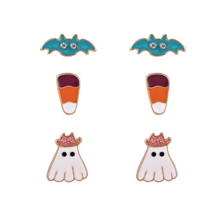 Thumbnail 1: UNCAS Halloween 3P Ghost Candy Bat Earrings Set 