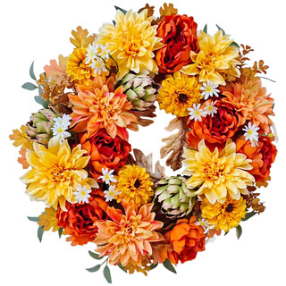 Thumbnail 1: Brighten the Season 22" Mixed Floral & Artichoke Harvest Wreath 