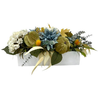 Thumbnail 1: Brighten the Season 9" Pumpkin & Hydrangea Harvest Ledge Arrangement 