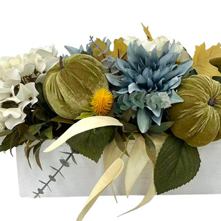 Thumbnail 2: Brighten the Season 9" Pumpkin & Hydrangea Harvest Ledge Arrangement 