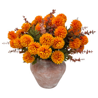 Thumbnail 1: Brighten the Season 15.5" Pom Pom Mum & Eucalyptus Arrangement in Decorative Pot 