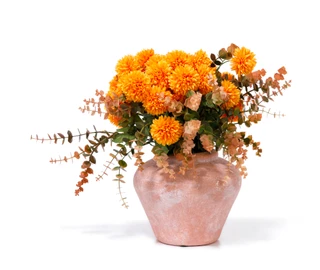 Thumbnail 1: Autumn Gatherings 15.5" Pom Pom Mum & Eucalyptus Arrangement in Decorative Pot 