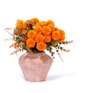 Thumbnail 2: Autumn Gatherings 15.5" Pom Pom Mum & Eucalyptus Arrangement in Decorative Pot 