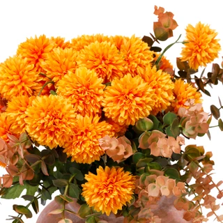 Thumbnail 3: Autumn Gatherings 15.5" Pom Pom Mum & Eucalyptus Arrangement in Decorative Pot 