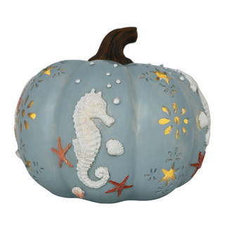Thumbnail 1: Autumn Gatherings 8" LED Resin Blue Seahorse Pumpkin 