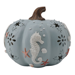 Thumbnail 3: Autumn Gatherings 8" LED Resin Blue Seahorse Pumpkin 