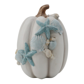 Thumbnail 1: Autumn Gatherings 8" Resin White Coastal Pumpkin Tabletop Decor 