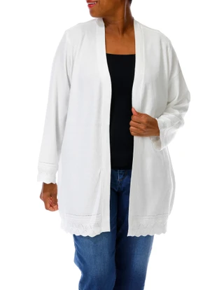 Thumbnail 1: ADRIENNE VITTADINI Women's Plus Scallop Edge Open Cardigan 
