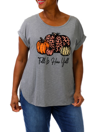 Thumbnail 1: Tru Self Women's Plus Fall Is Here Y'all Graphic Harvest Tee 