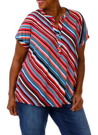 Thumbnail 1: Ava & Grace Women's Plus Cuff Sleeve 1/4 Button Neck Top 