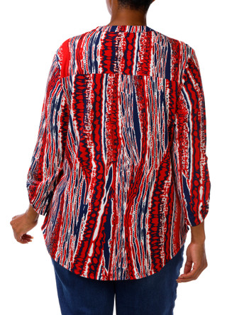 Thumbnail 2: Ava & Grace Women's Plus Americana Roll Tab Sleeve Print Top 