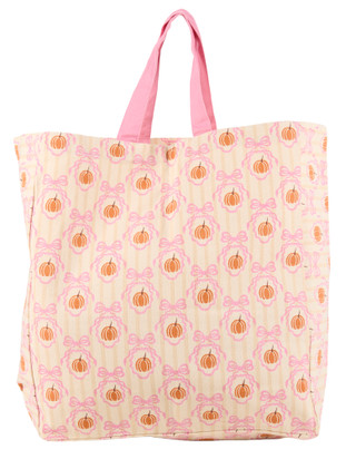 Thumbnail 2: Maple & Oak Designs 21x19 Pumpkins & Bows Harvest Canvas Tote with Front Pouch 