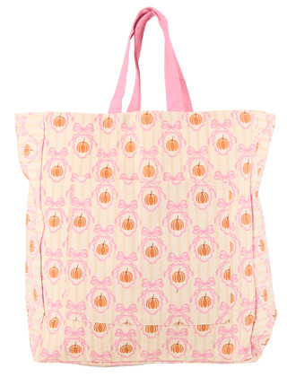 Thumbnail 1: Maple & Oak Designs 21x19 Pumpkins & Bows Harvest Canvas Tote with Front Pouch 