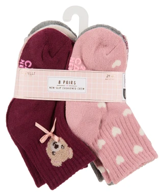 Thumbnail 1: Capelli Girls 8 Pk Teddy Hearts & Bows Assorted Non-Slip Socks 