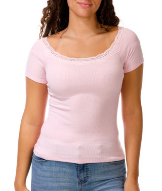 Thumbnail 1: Derek Heart Juniors Ribbed lace Tee  