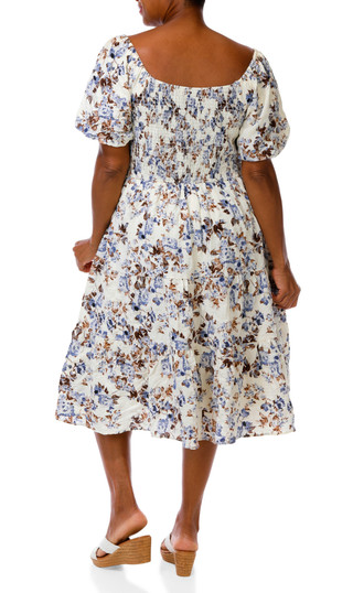 Thumbnail 2: Liberty Love Women's Plus Smocked Tiered Puffy Sleeve Lined Midi Dress 