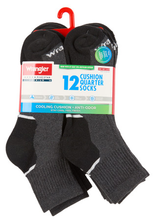 Thumbnail 1: Wrangler Men's 12 Pk Cooling Cushion Quarter Socks 