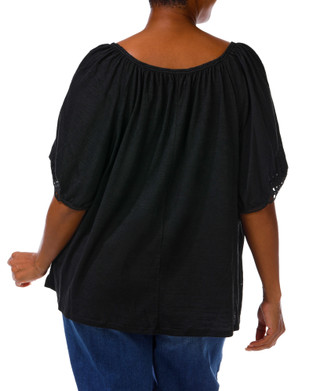 Thumbnail 2: Max Studio London Women's Plus Crochet Trim Tassel Tie Peasant Top 