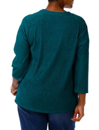 Thumbnail 2: 3RD & MALT Women's Plus Jacquard 3/4 Sleeve Button Side Top 