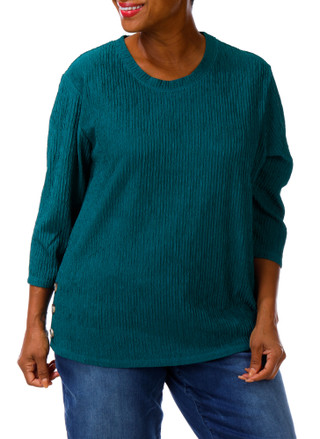 Thumbnail 1: 3RD & MALT Women's Plus Jacquard 3/4 Sleeve Button Side Top 