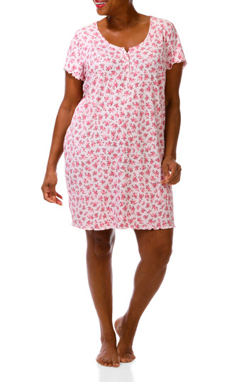 Thumbnail 1: Laura Ashley Women's Plus Ruffled Hem Ribbed Nightgown 