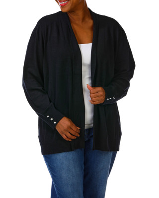 Thumbnail 1: ADRIENNE VITTADINI Women's Plus Open Cardigan with Button Trim 