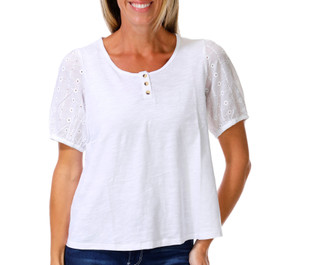 Thumbnail 1: Coral Bay Petite Short Sleeve Eyelet Top 