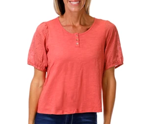 Thumbnail 1: Coral Bay Petite Short Sleeve Eyelet Top 