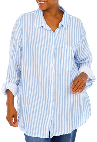 Thumbnail 1: Beach Lunch Lounge Plus Long Sleeve Alenda Stripe Top 
