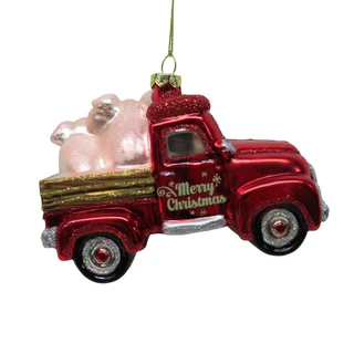 Thumbnail 2: Magical Season Glass Pig in Red Truck Christmas Ornament 