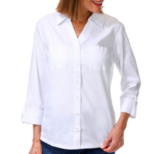 Thumbnail 1: Coral Bay Womens 3/4 Roll Tab Sleeve Button Down Top 
