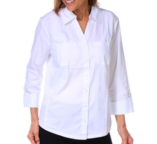 Thumbnail 1: Coral Bay Womens 3/4 Roll Tab Sleeve Button Down Top 