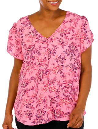 Thumbnail 1: Premise Plus Short Tulip Sleeve Floral Print Top 