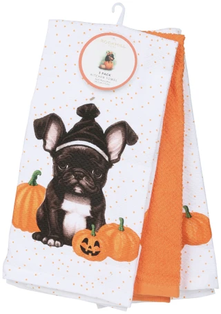 Thumbnail 1: Rockhill Home 3 Pk Halloween Pug Kitchen Towels 