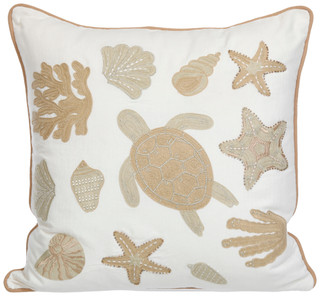 Thumbnail 1: Loom House 20x20 Seaside Turtle & Shell Embroidered Throw Pillow 