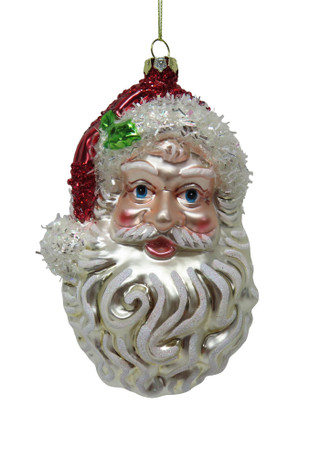 Thumbnail 1: Magical Season Glass Santa Head Christmas Ornament with Hanging Loop 