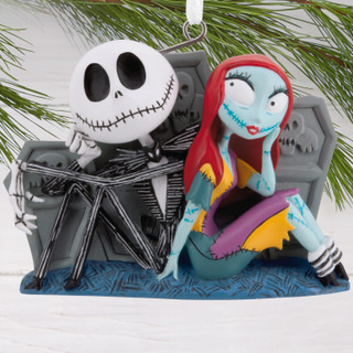 Thumbnail 3: Nightmare Before Christmas Jack Skellington & Sally Sitting by Graves Ornament 