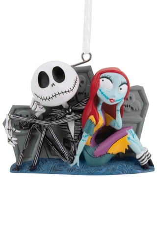 Thumbnail 1: Nightmare Before Christmas Jack Skellington & Sally Sitting by Graves Ornament 